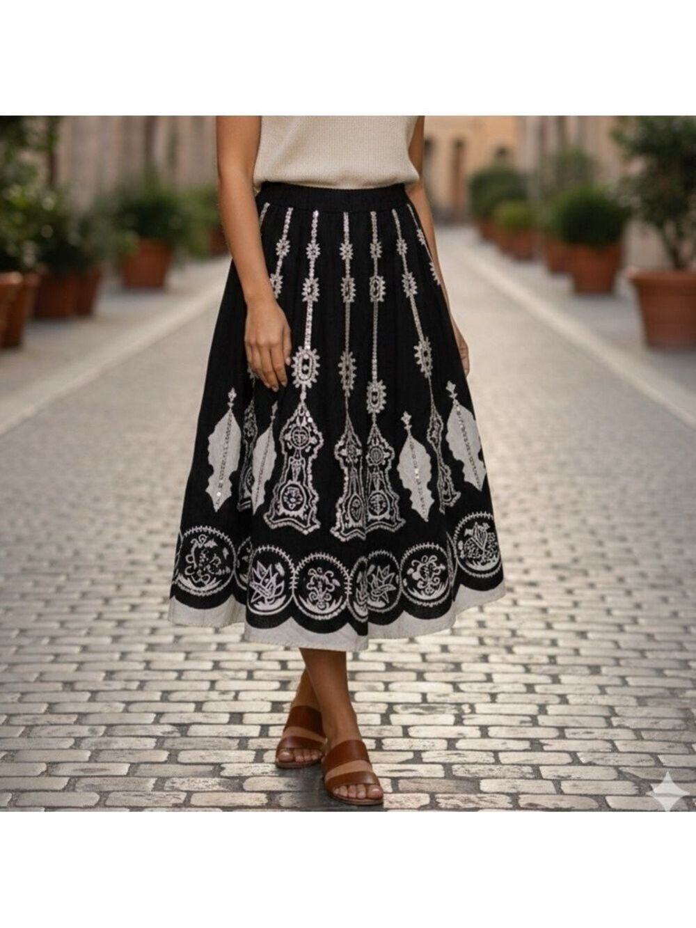 Sandy Starkman Sequined Western Swing Skirt MED Boho Cowgirl Hippie Twirl Dance